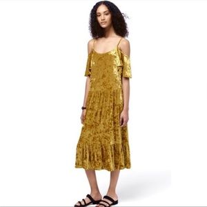 NWT Rebecca Minkoff COLD SHOULDER VELVET MIDI DRESS Citrine Size XXS Loose Fit